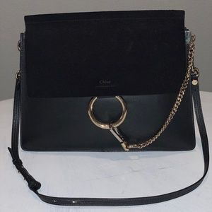 Chloe Faye Medium Leather Suede Black Shoulder Bag